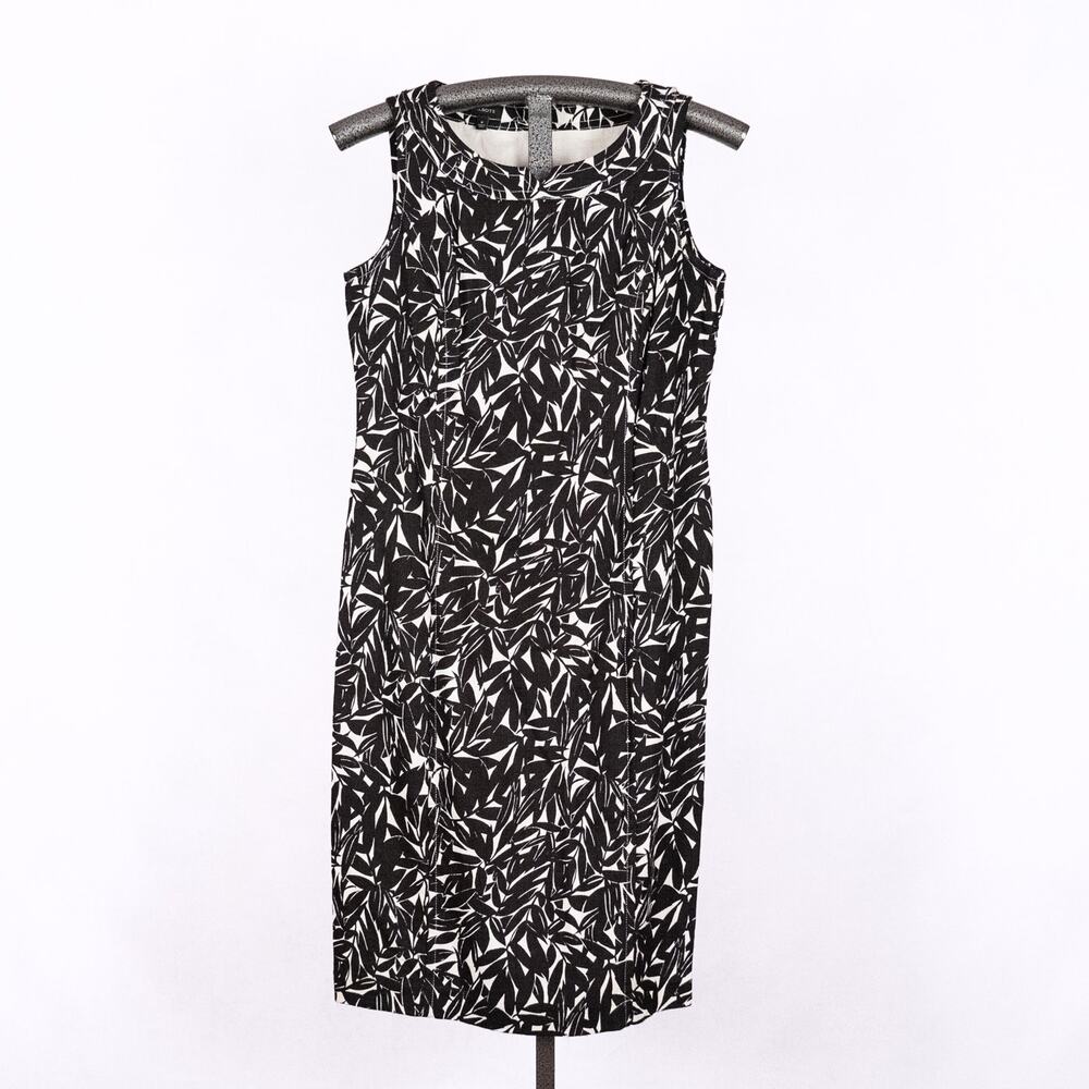 Talbots Black & White Leaf Pattern Sheath Dress SZ 8 Cotton Modal Classic Career